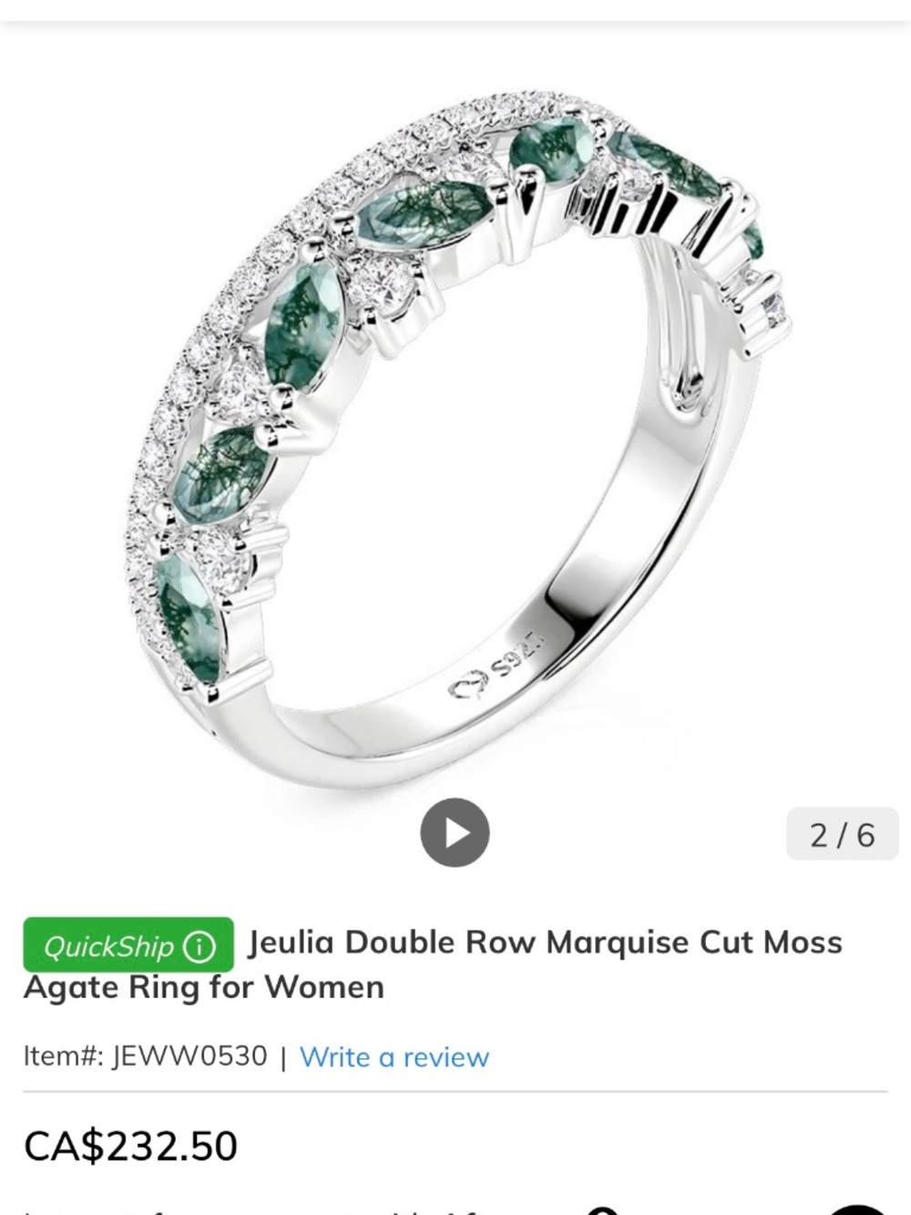 NWT Sterling silver moss agate ring